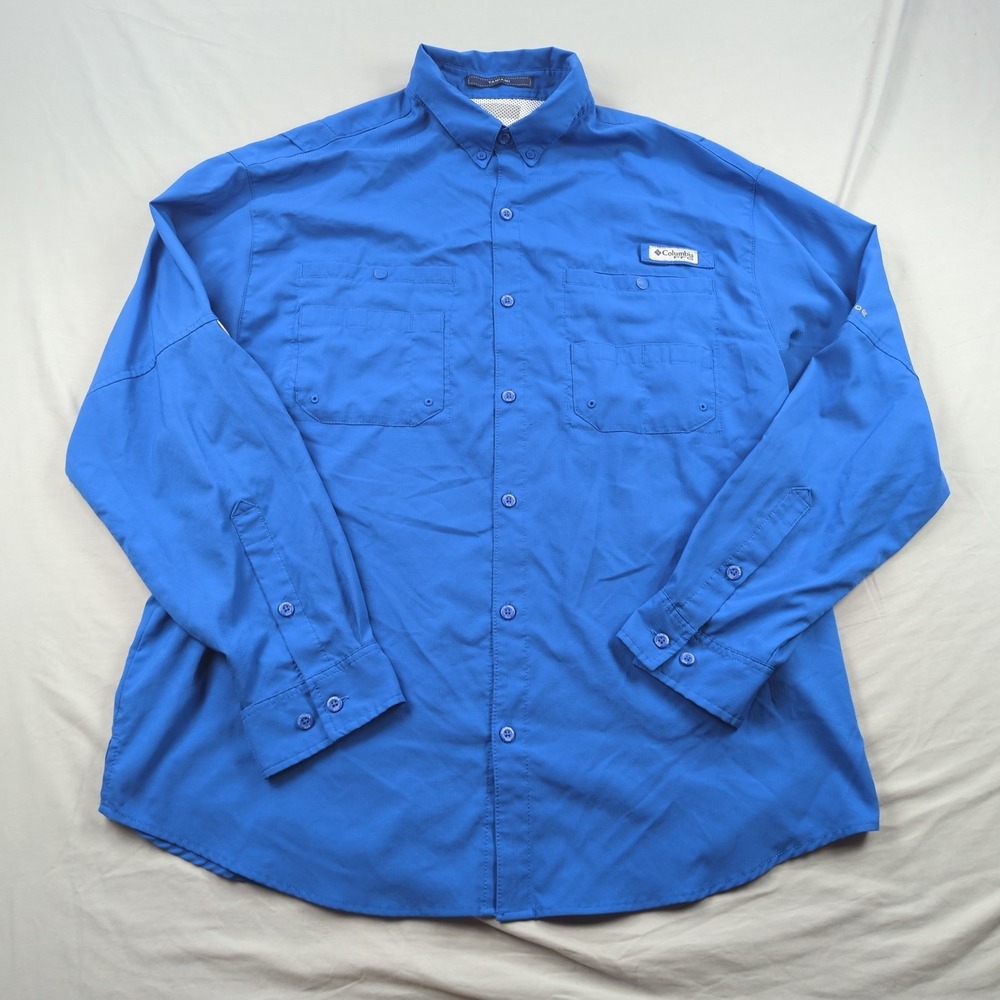 Columbia PFG Shirt Mens Extra Large Blue Tamiami Fishing Vented Omni Shade